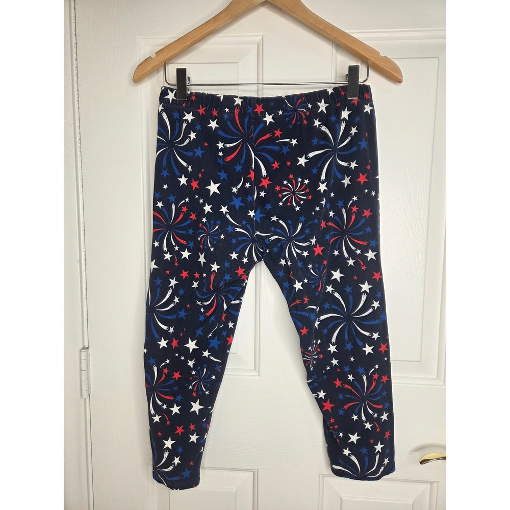 No Boundaries Patriotic Firework Star Leggings Navy Blue Red White Large 11-13